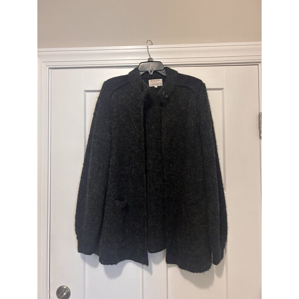 Vintage Wool Blend Heather Gray Cardigan 2 Pocket One Button Women’s Size Large